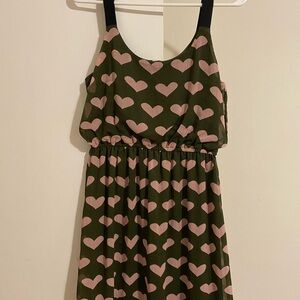 Adorable Heart Print Dress - Pink on Green
